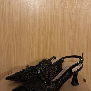 SHEIN Black Lace Slingback Heels